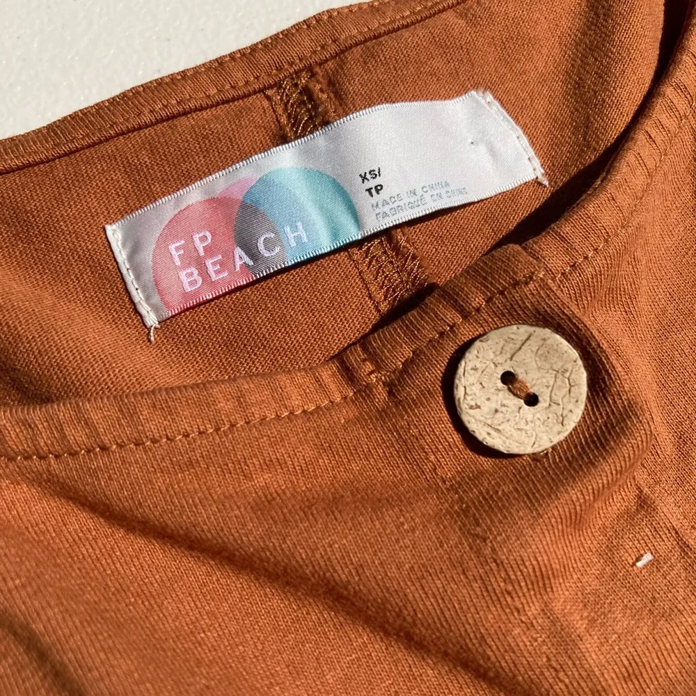 Free People 100% Cotton Wooden Button Front Pocket Front Orange Brown Dress